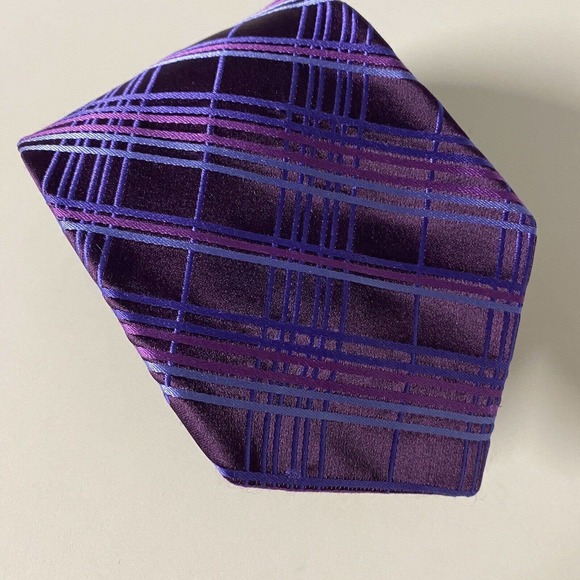 Ted Baker Neck Tie Striped Check Purple Pink Silk 59" 3.5" - Picture 2 of 7